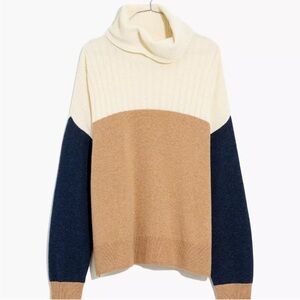 Madewell Wool Colorblock Turtleneck Sweater navy white and beige